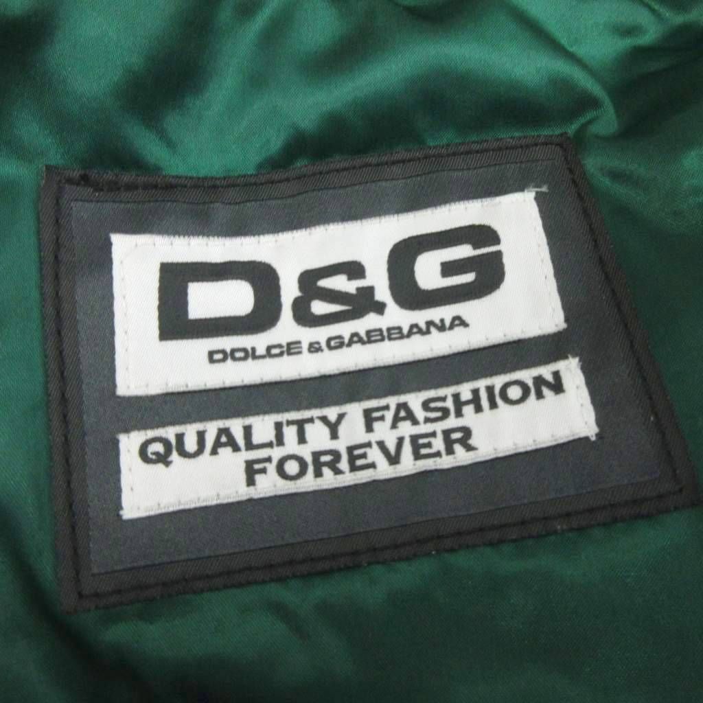 ディー ジー ドルガバ ドルチェ ガッバーナ D G 中綿ジャケット フード収納 切替 レザー ジップアップ 緑 グリーン 48 ブラウン系 ジャンパー ブルゾン 