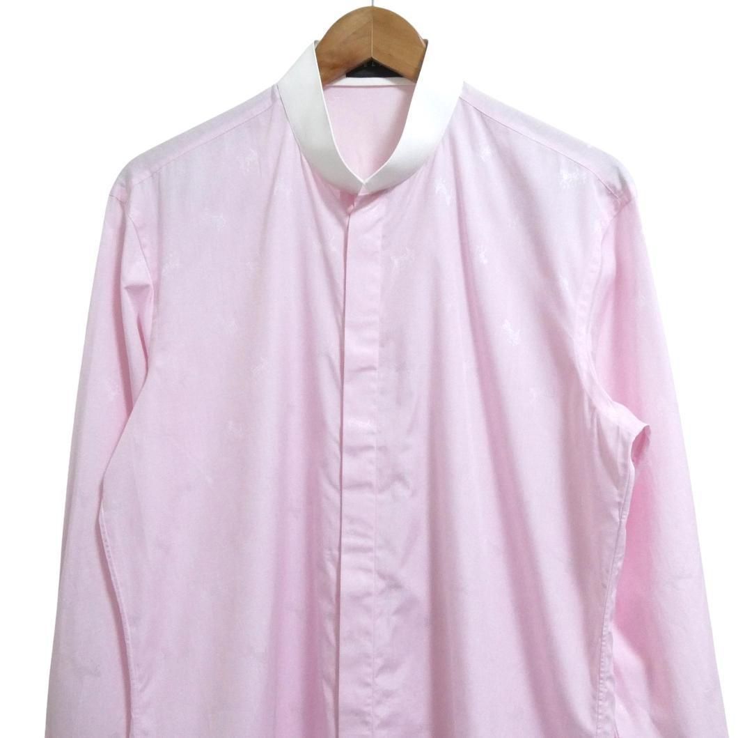 美品 CELINE セリーヌ ロゴ 馬車 刺繍 スタンドカラー クレリック 長袖