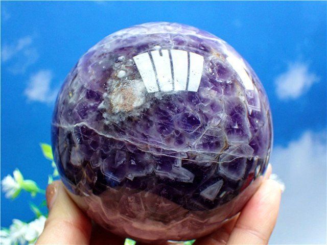 1005g天然～愛の守護石～夢幻紫水晶アメジスト丸玉B89G1/214G01B