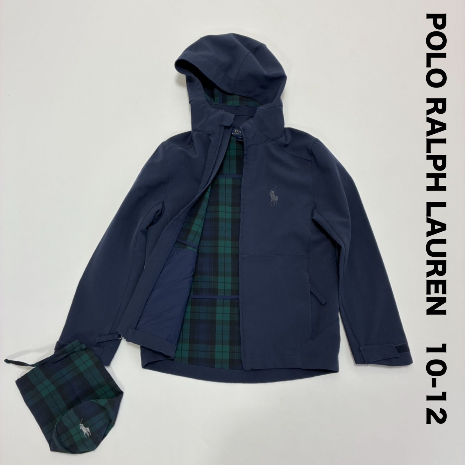 POLO RALPH LAUREN ポロ ラルフローレン キッズ フーディ ジップアップ ジャンバー M 10〜12才 ネイビー 収納袋付き