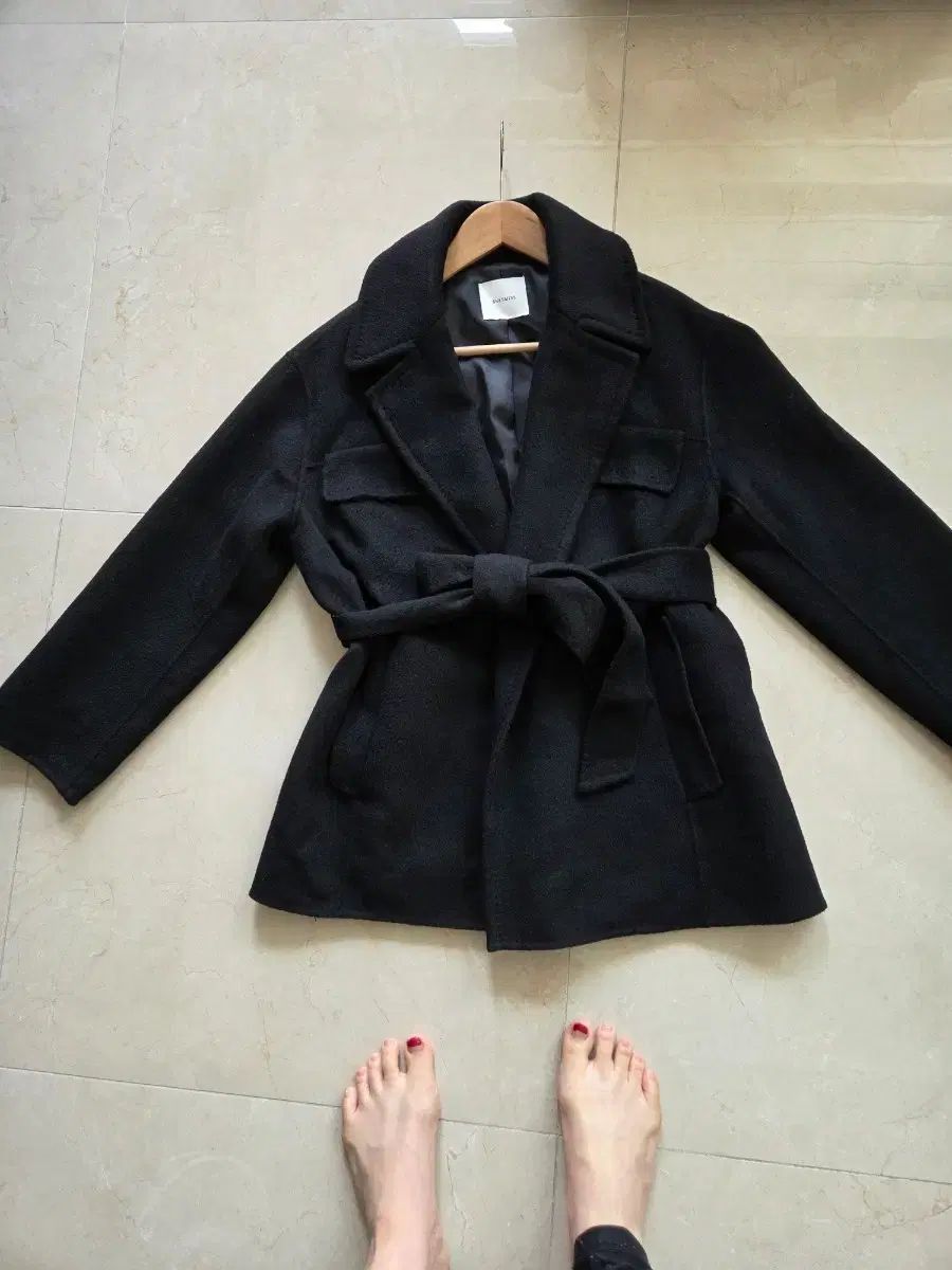 SHESMISS シーズミス ベルト付き ショート コート ブラック