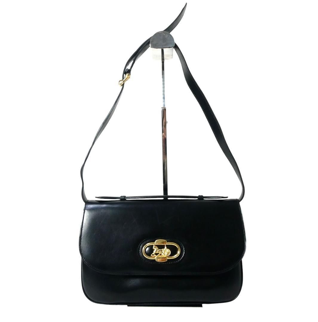 CELINE セリーヌ フィービー期 レザー 馬車 ショルダーバッグ 黒