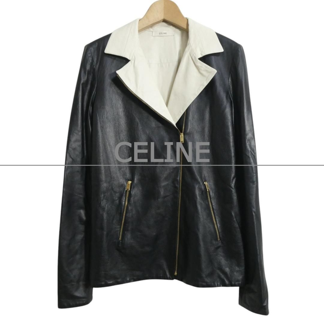 CELINE セリーヌ レザージャケット ライダース サイズ 36 ラムレザー CELINE セリーヌ サイズ36 フィービー期 羊革 ラムレザー バイカラー