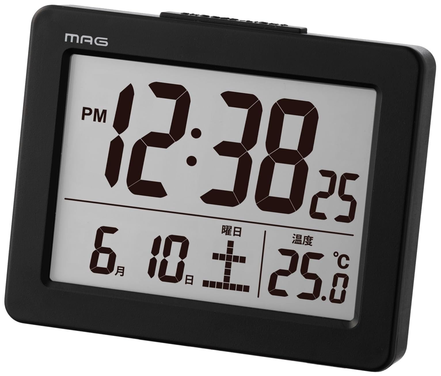 アラーム 電子音 スヌーズ カレンダー 温度計 ライト デジタル ブラック 小さい ブリム 小型 T 779 A 置き時計 BK Z 目覚まし時計 ノア精密 MAG マグ
