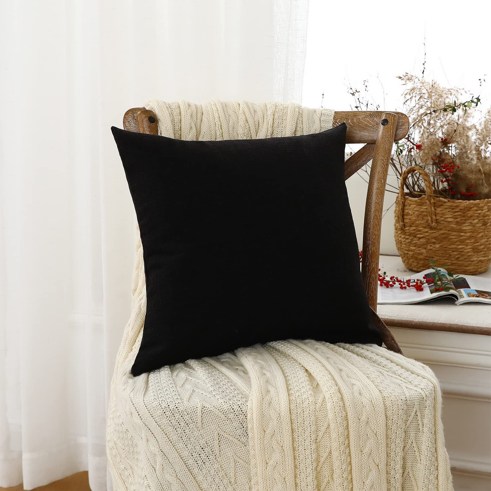  セット ブラック ー 隠しジッパー装飾枕カバ 無地 座布団カバ リネンの質感 ソファ背当て おしゃれ 北欧 45 cm クッションカバー その他 文房具 事務用品