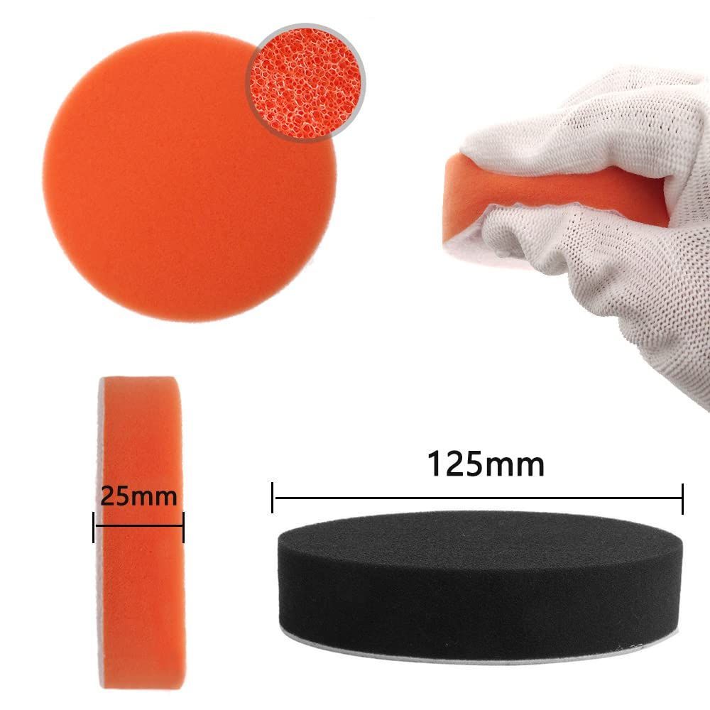  ブラック オレンジ セット マジックテープ式 平型スポンジ ポリッシャーバフ 研磨バフ スポンジバフ ワックスがけ 車磨き用 ウレタンバフ 研磨スポンジ 電動ポリッシャー用 125 mm 洗車 その他 文房具 事務用品