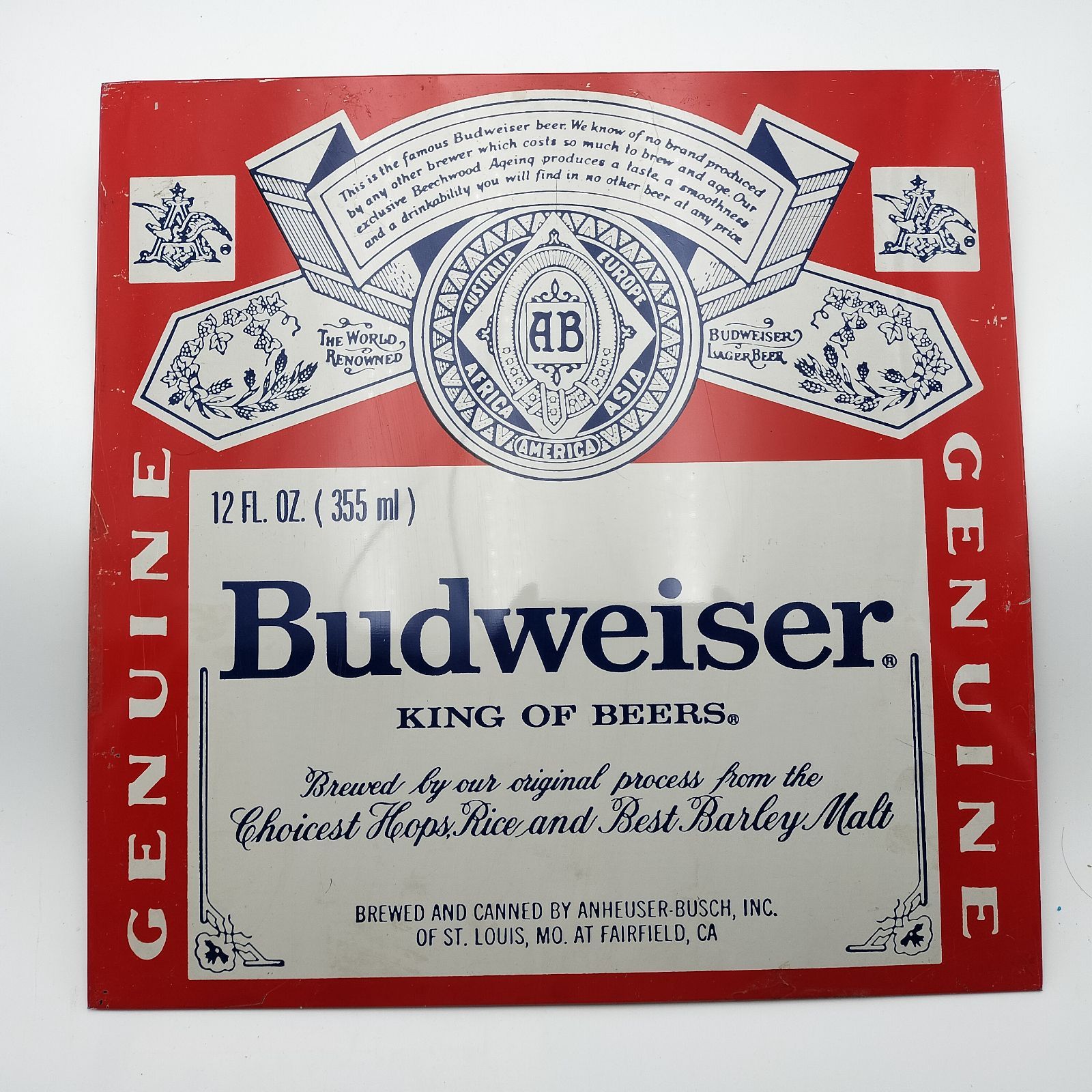 希少サイズ】Budweiser バドワイザー 38cm 大型ブリキ看板 メタル