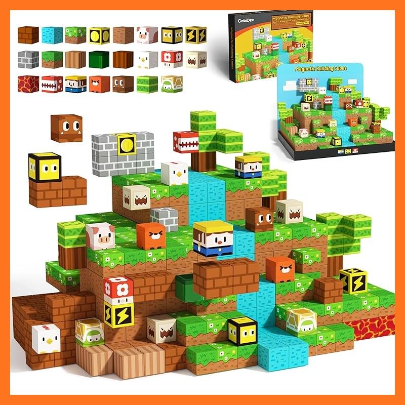 GobiDex マグネットブロック 子供用 組み立ておもちゃ 男の子 女の子 3歳以上 ゲームベースの組み立て マグワンダーマグネット付き アップグレード版 STEM感覚ギフト 用 1インチ