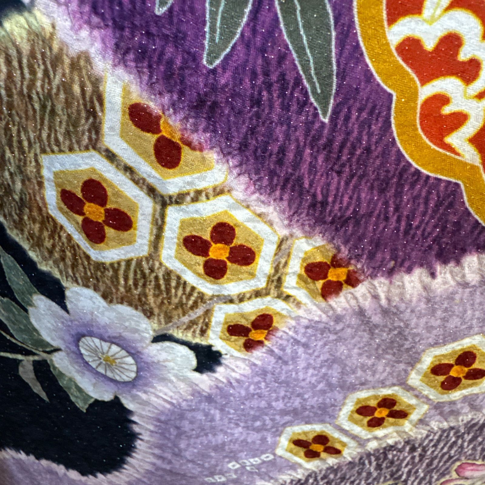 駒刺繍 銀通し地