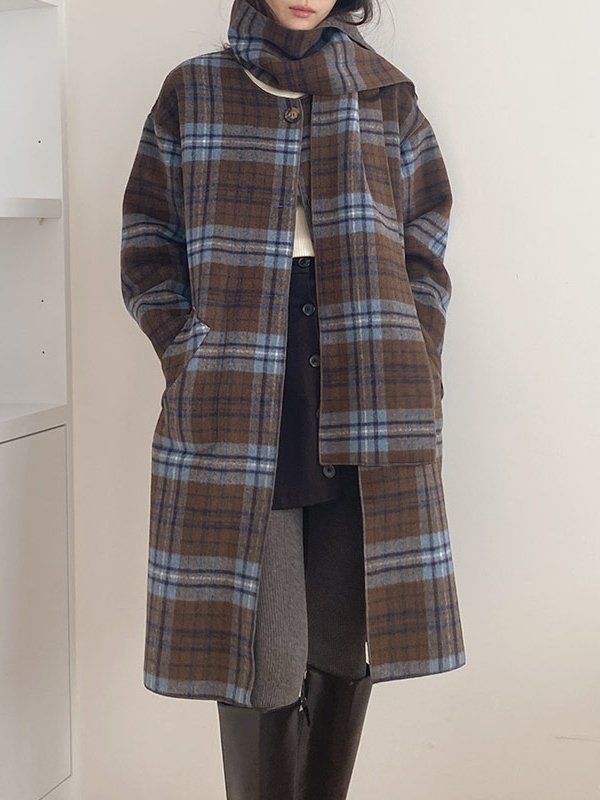 Vリバーシブルチェックコート リバーシブル デュアル ロングコート