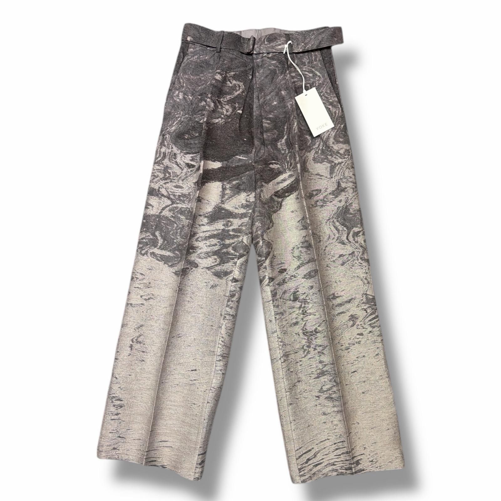 参考上代59400円 ♥ YOKE 25 SS COTTON LINEN PHOTO BELTED WIDELEG コットンリネンジャガードベルテッドパンツ スラックス ヨーク 1 5195 M