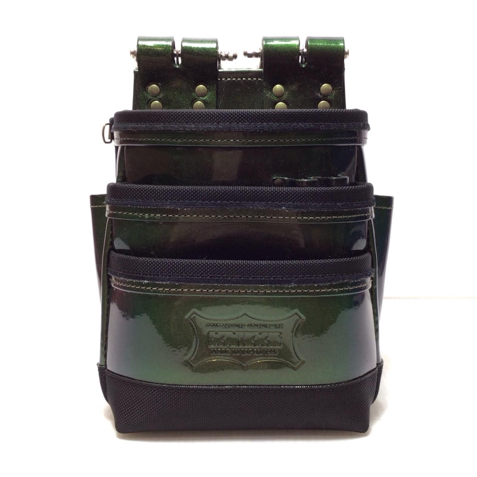 ΘΘKNICKS チェーンタイプ総ヌメ革使用3段腰袋 程度A KBB 301 DDX ﾏｼﾞｮｰﾗｶﾗｰ グリーン