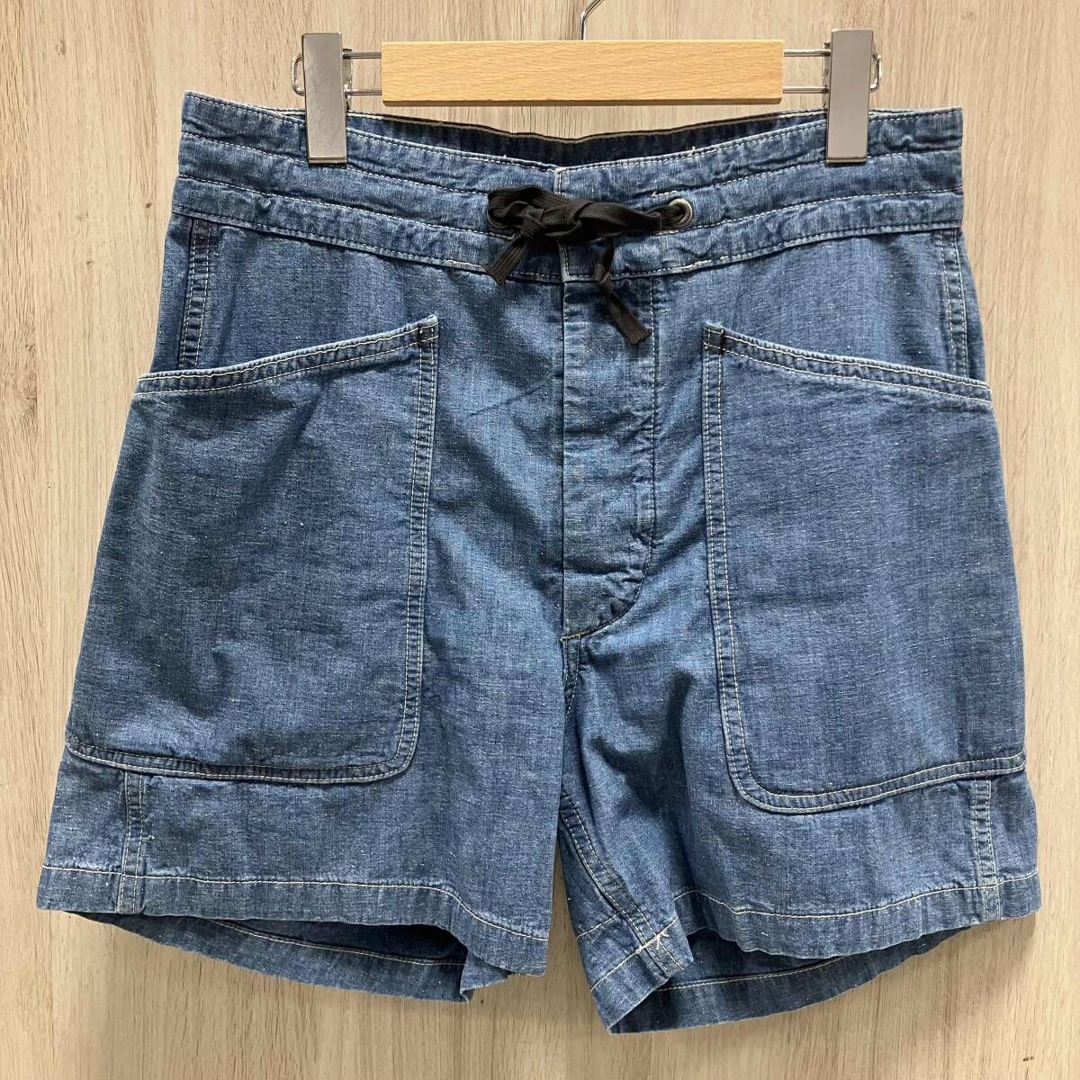 RRL RALPH LAUREN ハーフ綿パン 25 SS コットンリネンシャンブレーショートパンツ BLUE ダブルアールエル ラルフローレン
