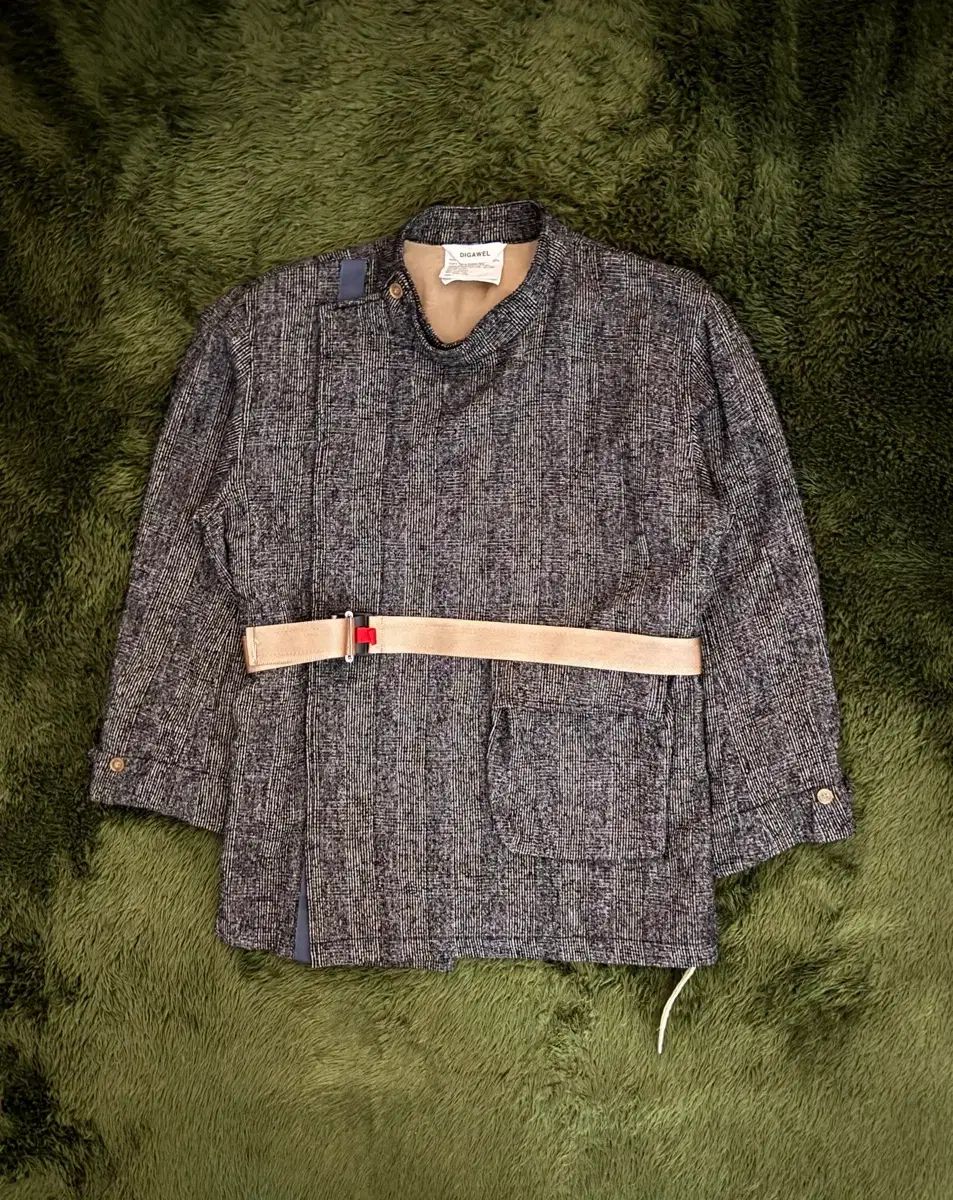 1 DIGAWEL ディガウェル グレン CHECK ウール キュプラ ベルト付き ハーフ コート