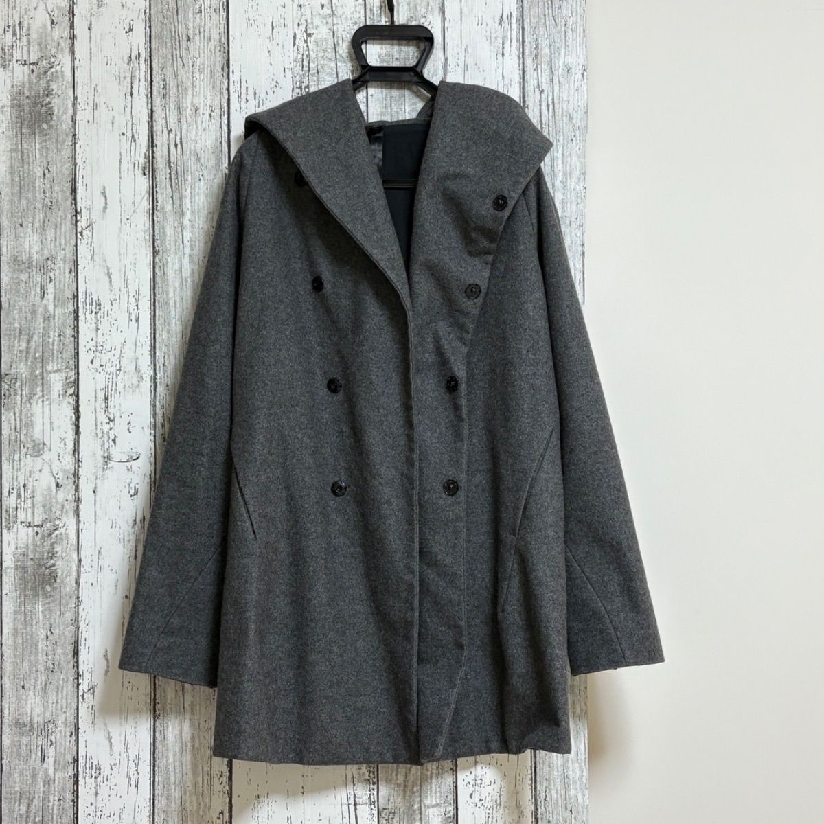 WJK ダブルクロス フードウール コート グレー M