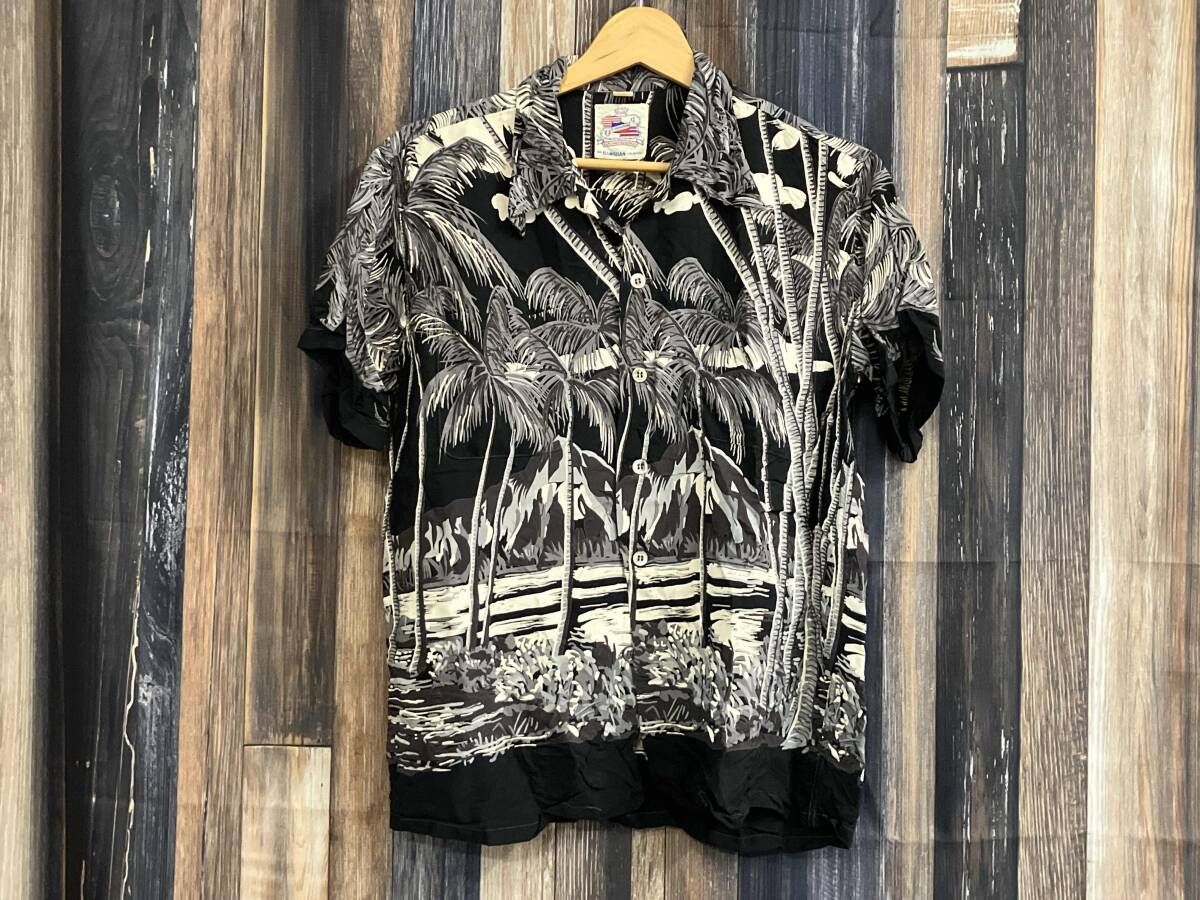 SUN SURF サンサーフ アロハシャツ ブラック系総柄 椰子の木柄 S