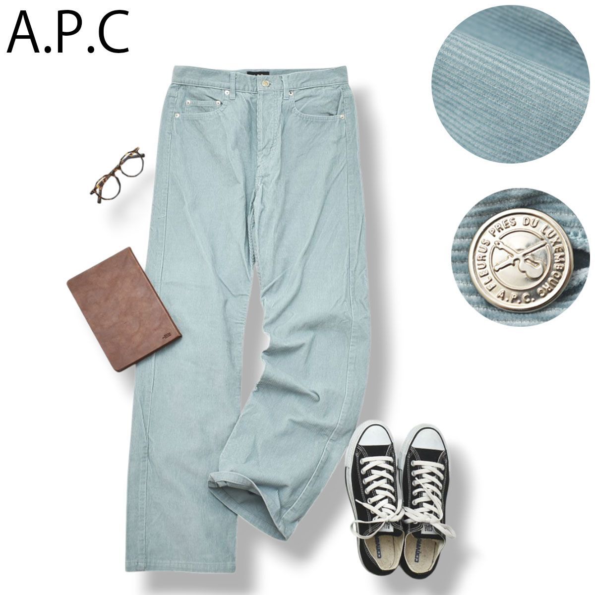 90 sヴィンテージ 日本製 アーペーセー APC ストレート コーデュロイ パンツ 29 ライト ブルー フレンチ カジュアル アメカジ ストリート メンズ 男性用