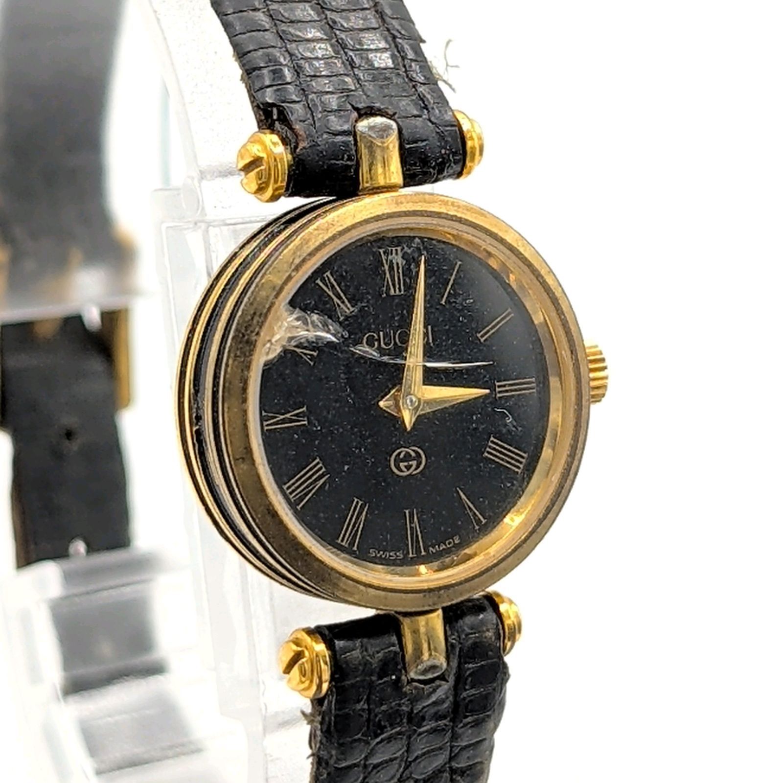 GUCCI Web Stripe Watch Ladies Quartz Round G Black dial Y 2 K 00 S Vintage グッチ 時計 シェリーライン クオーツ メンズ ラウンド ゴールド 黒文字盤 ヴィンテージ 不動品