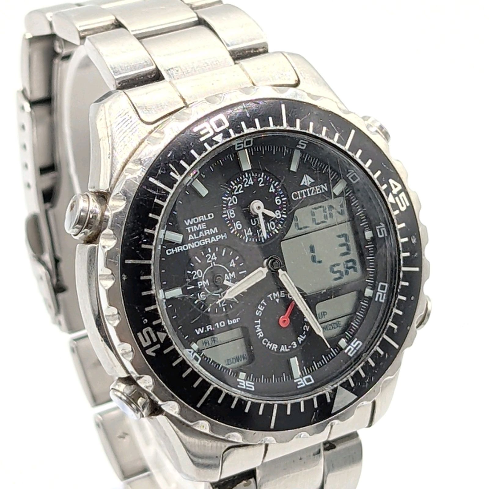 CITIZEN C 300 T 005381 Watch Quartz Men s Round Silver Black dial Analog Digital シチズン 時計 クオーツ メンズ 黒文字盤 アナログ デジタル アナデジ 稼働品