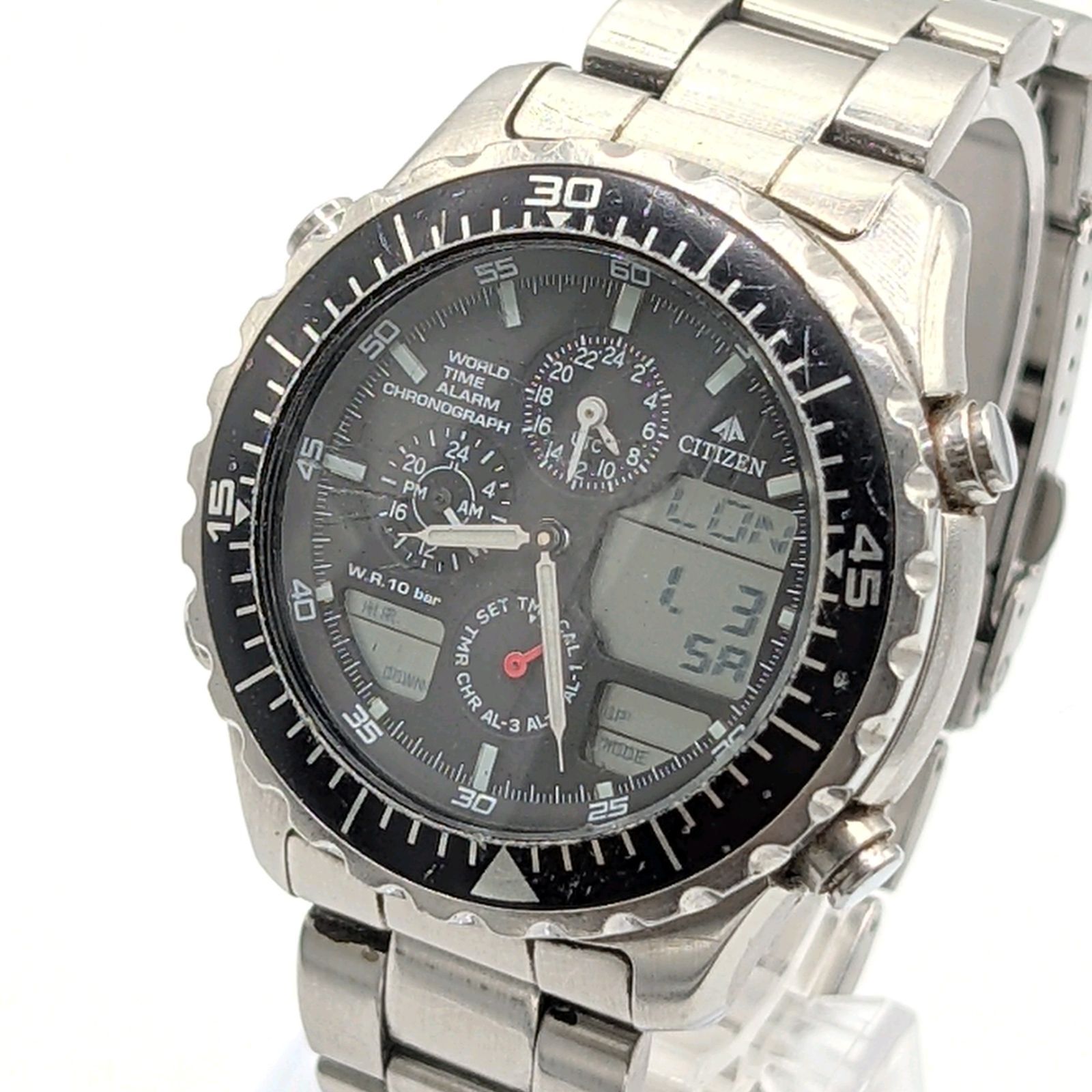 CITIZEN C 300 T 005381 Watch Quartz Men s Round Silver Black dial Analog Digital シチズン 時計 クオーツ メンズ 黒文字盤 アナログ デジタル アナデジ 稼働品