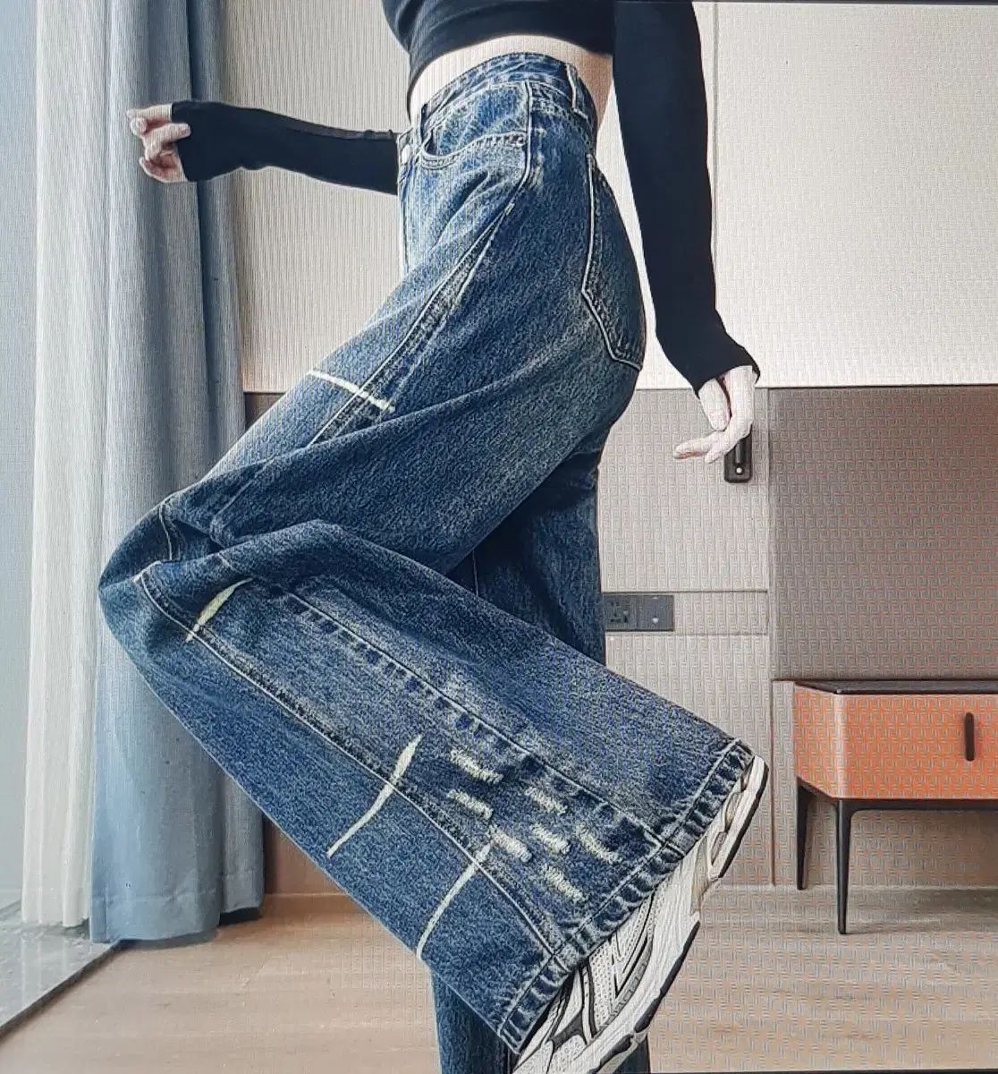 海外配送 ワイドデニムパンツ デニム ワイドパンツ