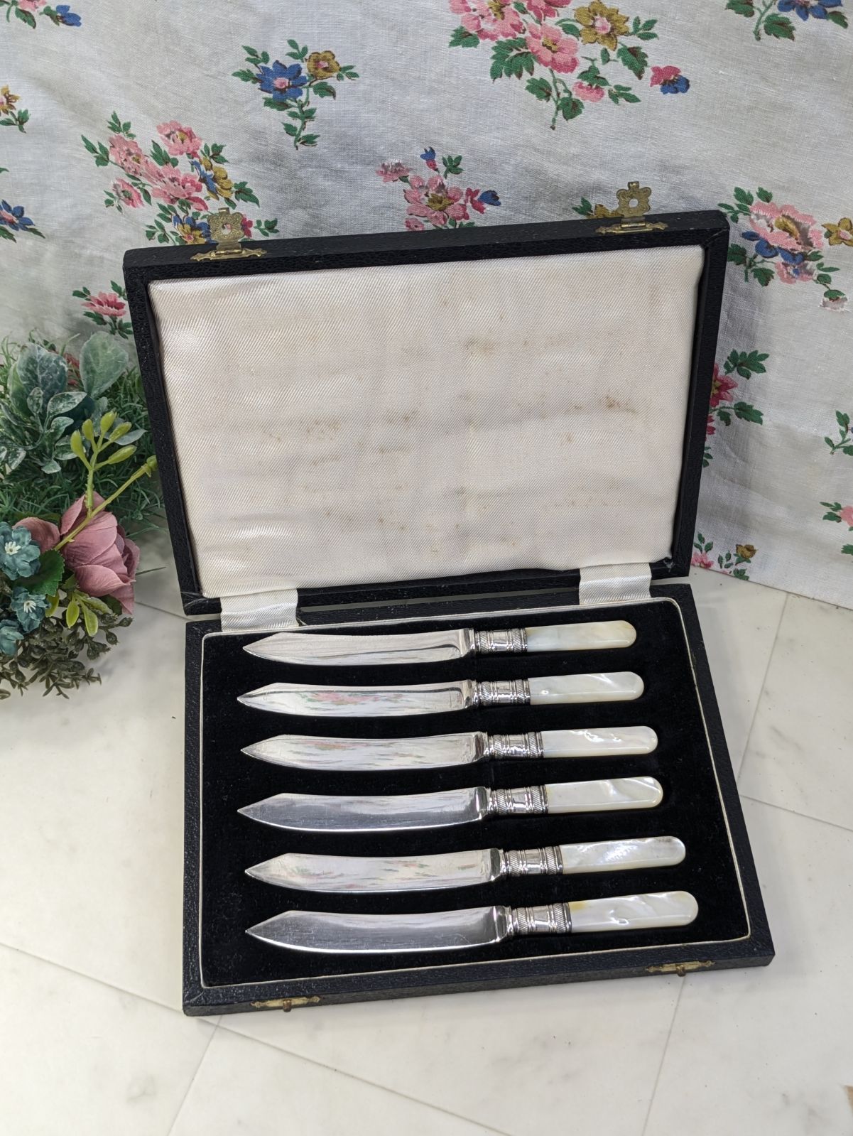 イギリス アンティーク シルバープレート デザートナイフ ６点 ケース入り