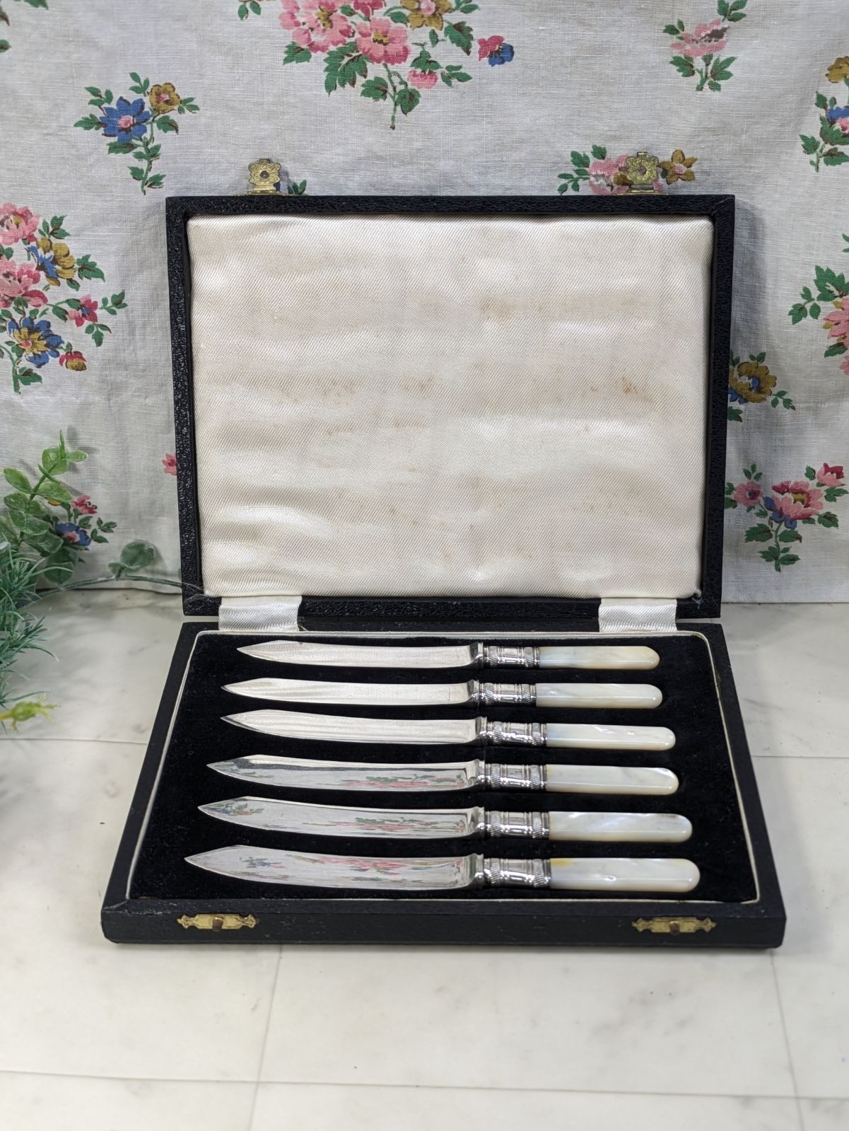 イギリス アンティーク シルバープレート デザートナイフ ６点 ケース入り