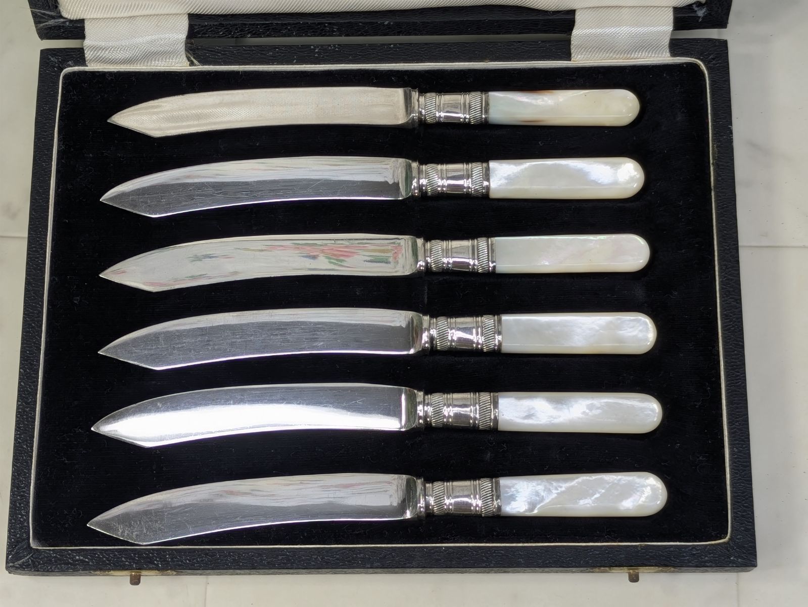 イギリス アンティーク シルバープレート デザートナイフ 6点 ケース