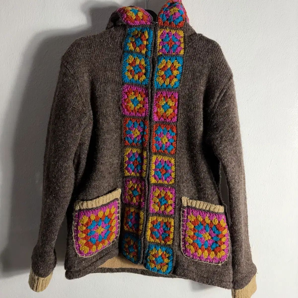 チチカカ モチーフ ウールニット フードジップアップ Free