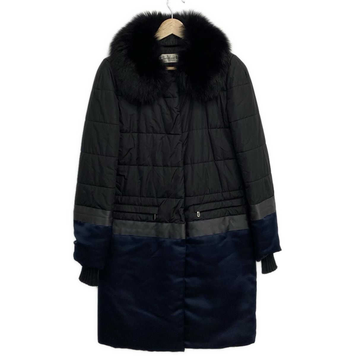 ディオール クリスチャンディオール コート サイズI 40 レディース 黒 ダークネイビー ダークグレー 長袖 ファー ジップアップ 中綿 冬