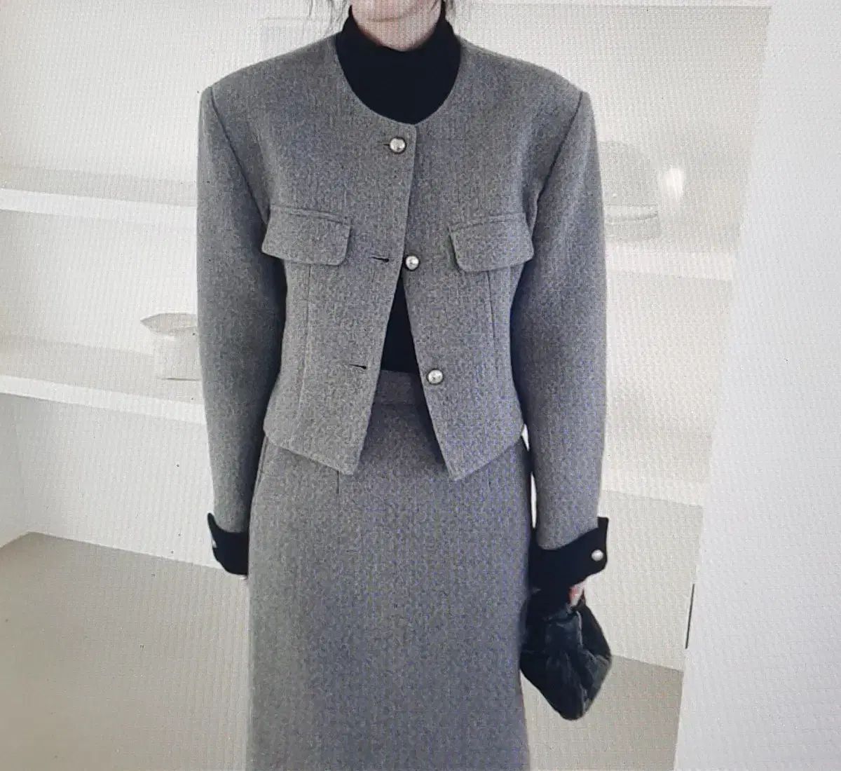 海外配送 ツイード ウール ジャケット ロング丈スカート セットアップ