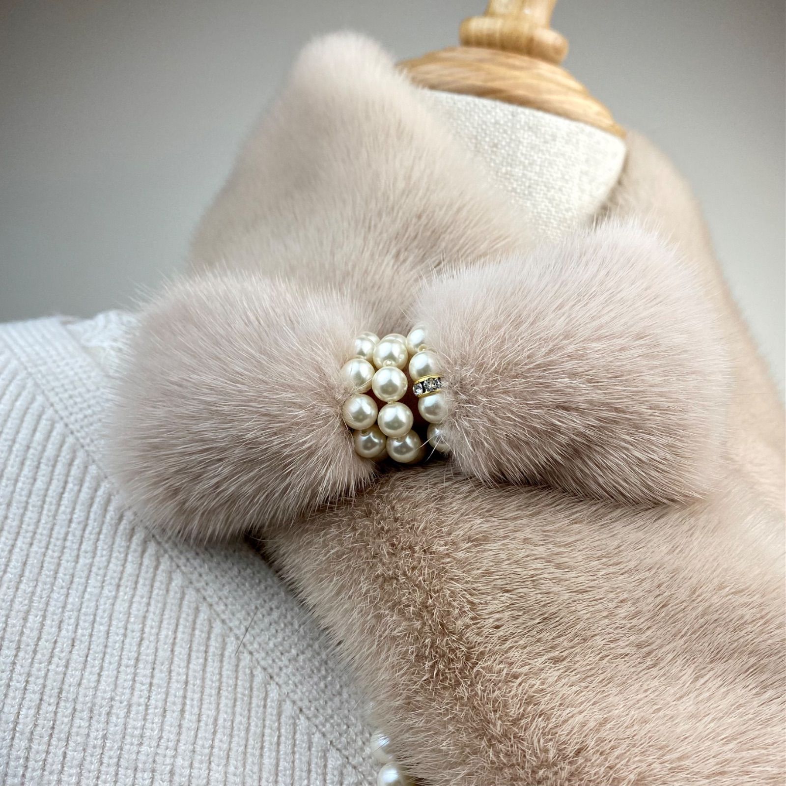 特売‼︎*SAGA MINK* ミンク リボンマフラー 日本製 新品【ピンク】103