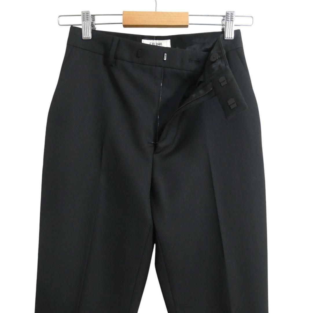  CELINE セリーヌ サイズ34 ウール ターンアップダブル センタープレス テーパード パンツ スラックス 黒 ブラック レディース スラックス パンツ