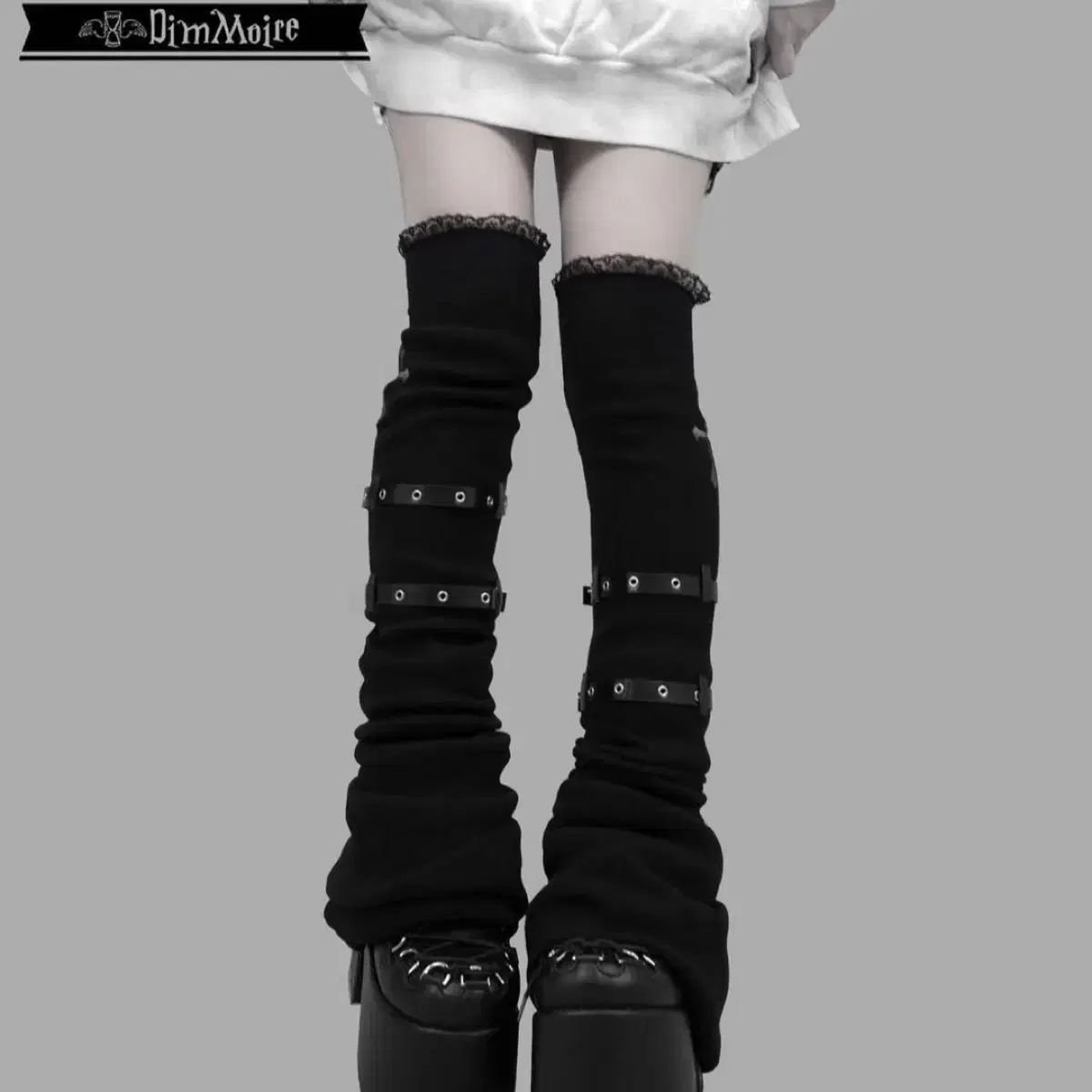 Dimmoire 딤모아르 ゴシック 十字架 ベルト ブラック レッグウォーマー ニーハイソックス オーバ