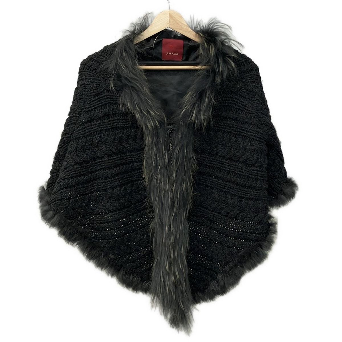 AMACA アマカ ポンチョ レディース ダークグレー ニット ファー ラビット ラパン 冬