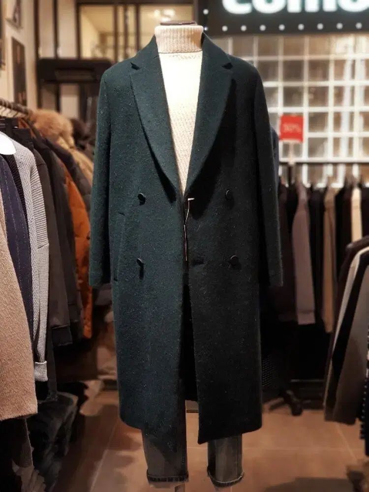 105 COMODO ウール アンゴラ ブレンド ダブル ロングコート ダークグリーン