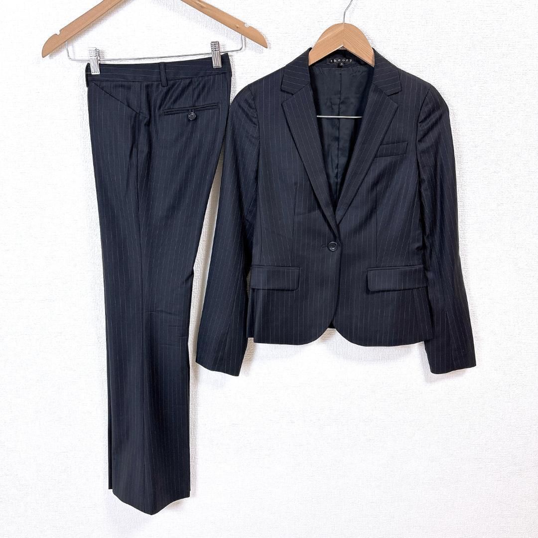 美品】theory スーツセットアップ 0/X0 ストライプ ブラック - メルカリ