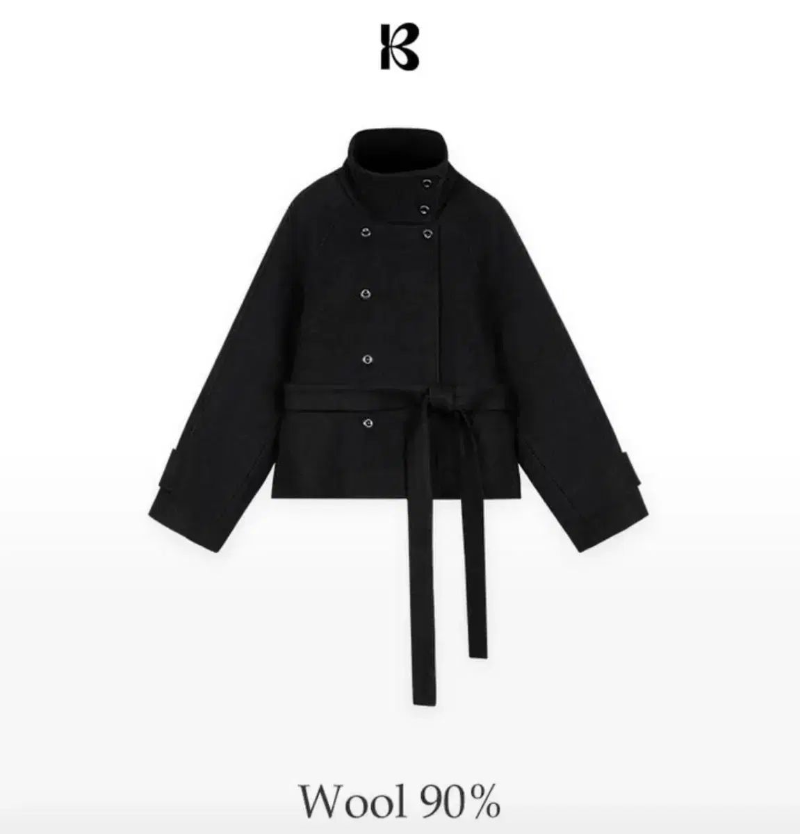 ベイデリー ウール90 センター ウエスト紐 ウール ショート コート ハイネック