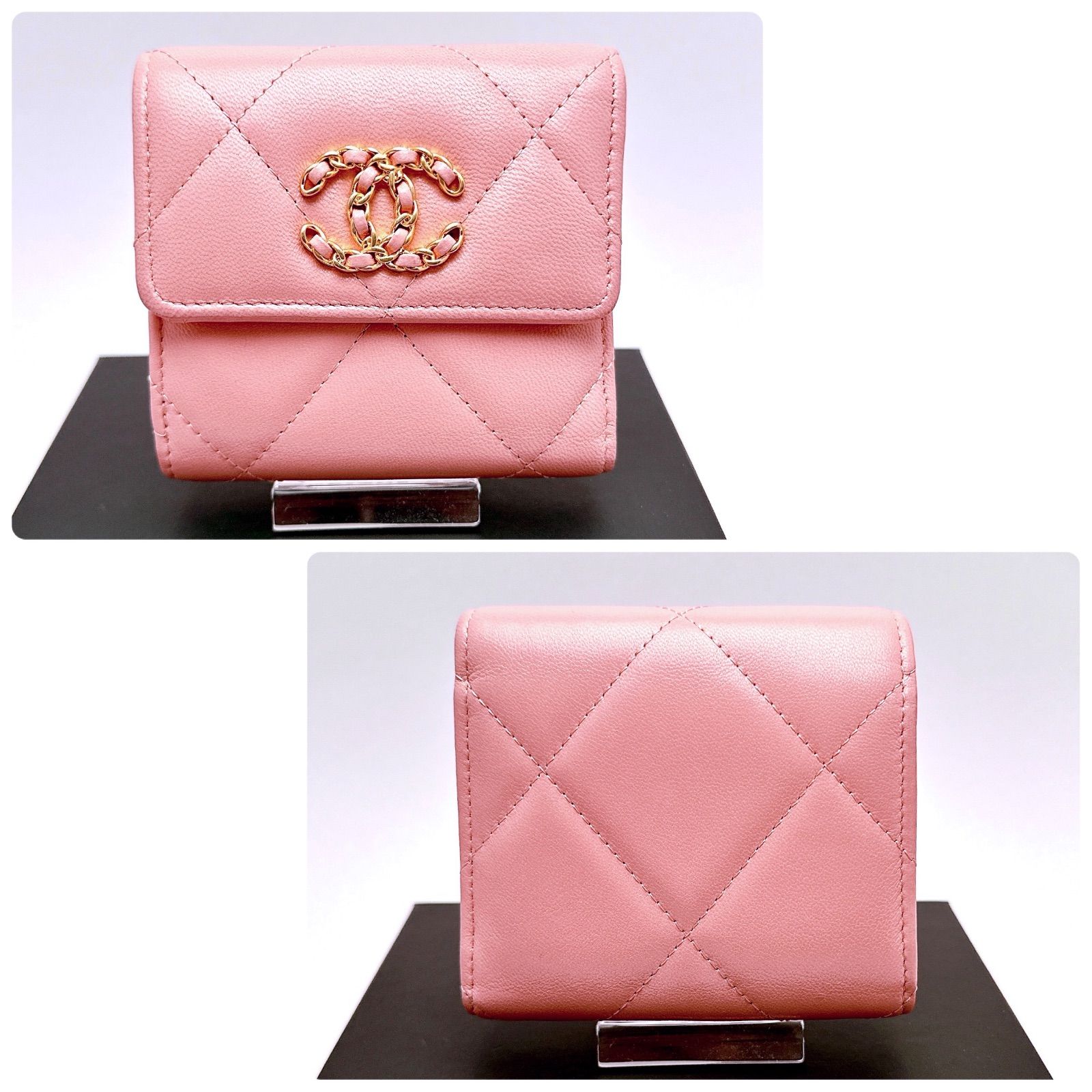 シャネル CHANEL ラムスキン コンパクトウォレット マトラッセ ピンク き