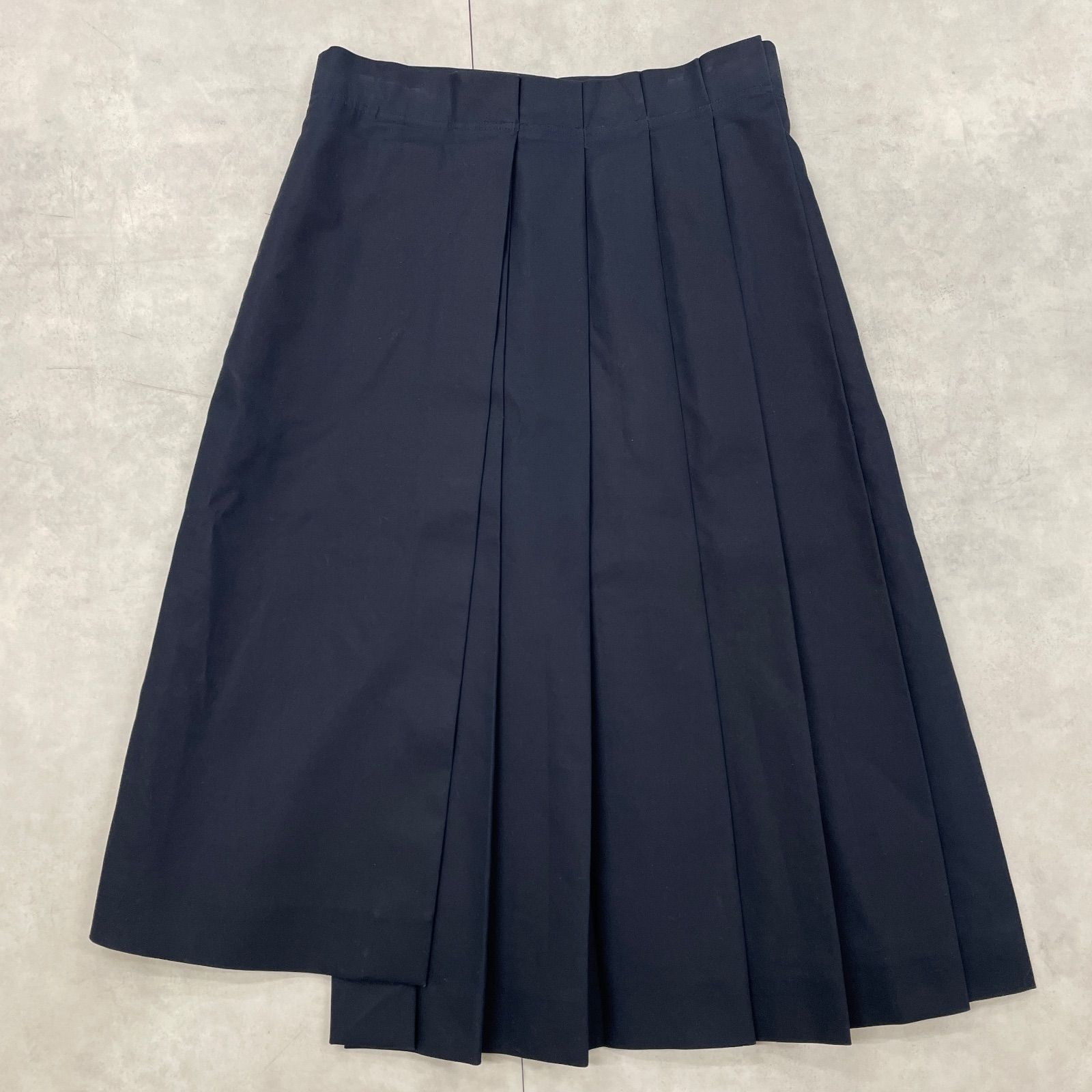 JIL SANDER ジルサンダー スカート 変形 プリーツ ラップスカート調 アシンメトリー ロング コットン ネイビー イタリア製 レディース 42