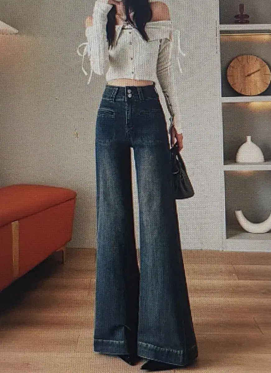 海外配送 ハイウエスト ヴィンテージ ウォッシュ ワイド デニム パンツ