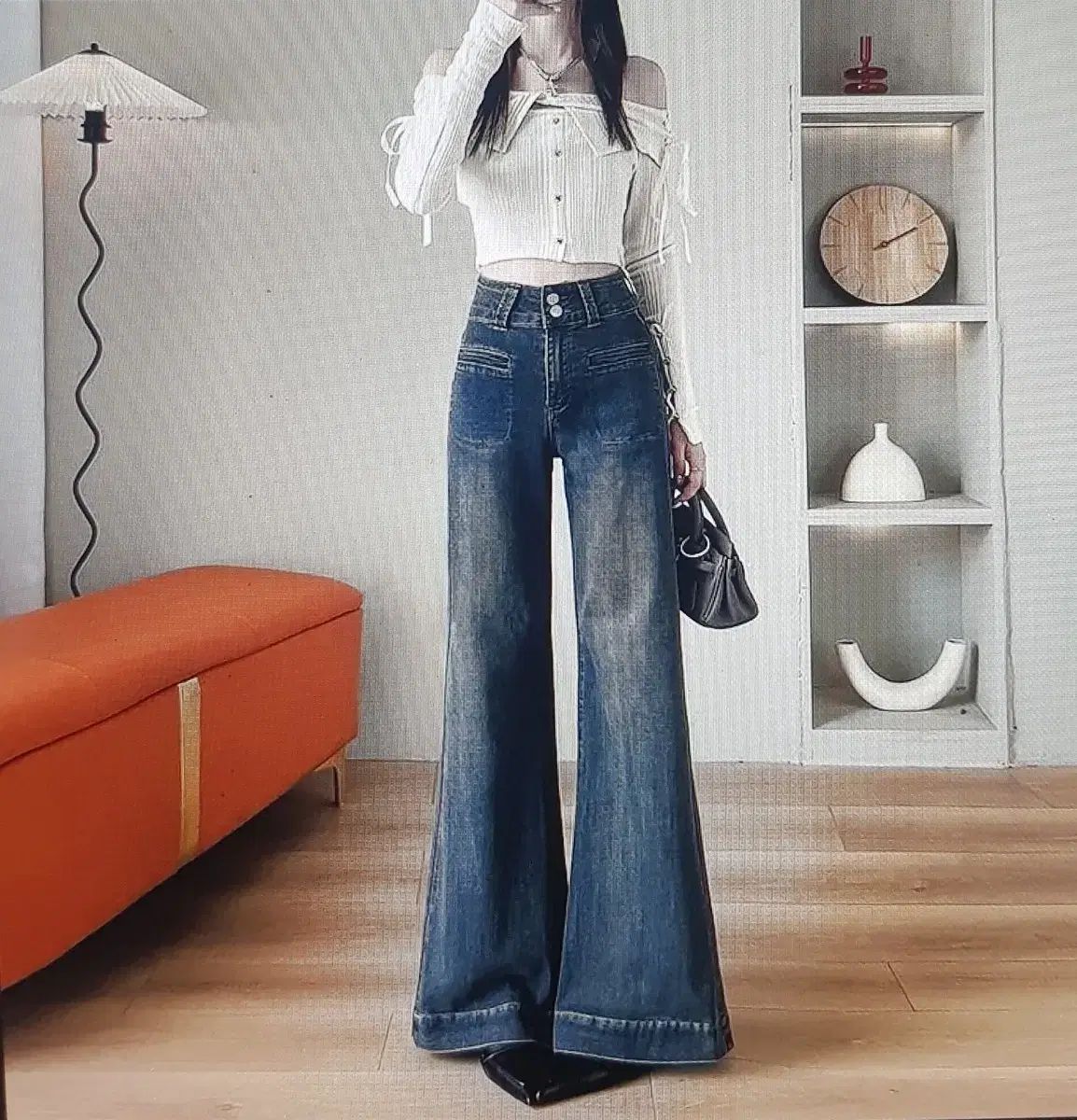 海外配送 ハイウエスト ヴィンテージ ウォッシュ ワイド デニム パンツ