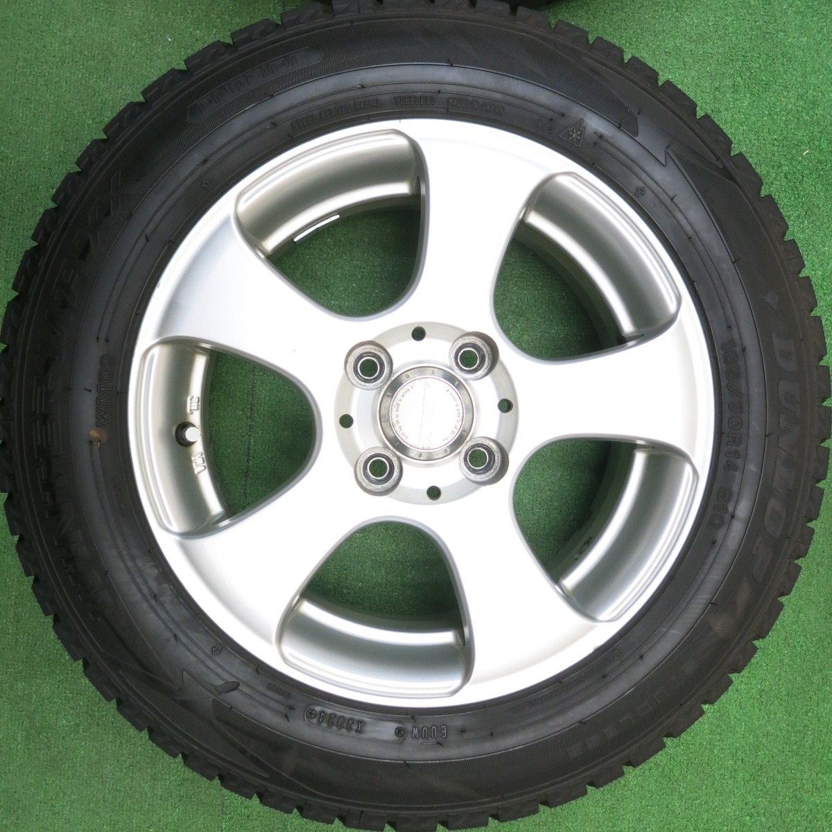  バリ溝 24年 ほぼ10分 スタッドレス 165 70 R 14 ダンロップ ウインターマックス WM 02 AIRGRET 社外 アルミ 14インチ PCD 100 4 H ス 14インチ タイヤ ホイールセット