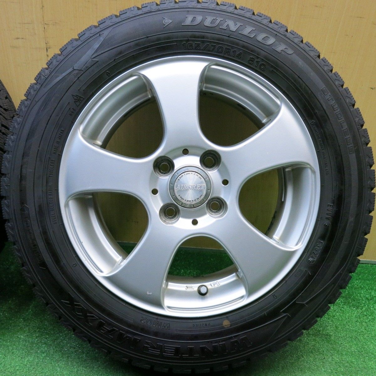 バリ溝 24年 ほぼ10分 スタッドレス 165 70 R 14 ダンロップ ウインターマックス WM 02 AIRGRET 社外 アルミ 14インチ PCD 100 4 H ス