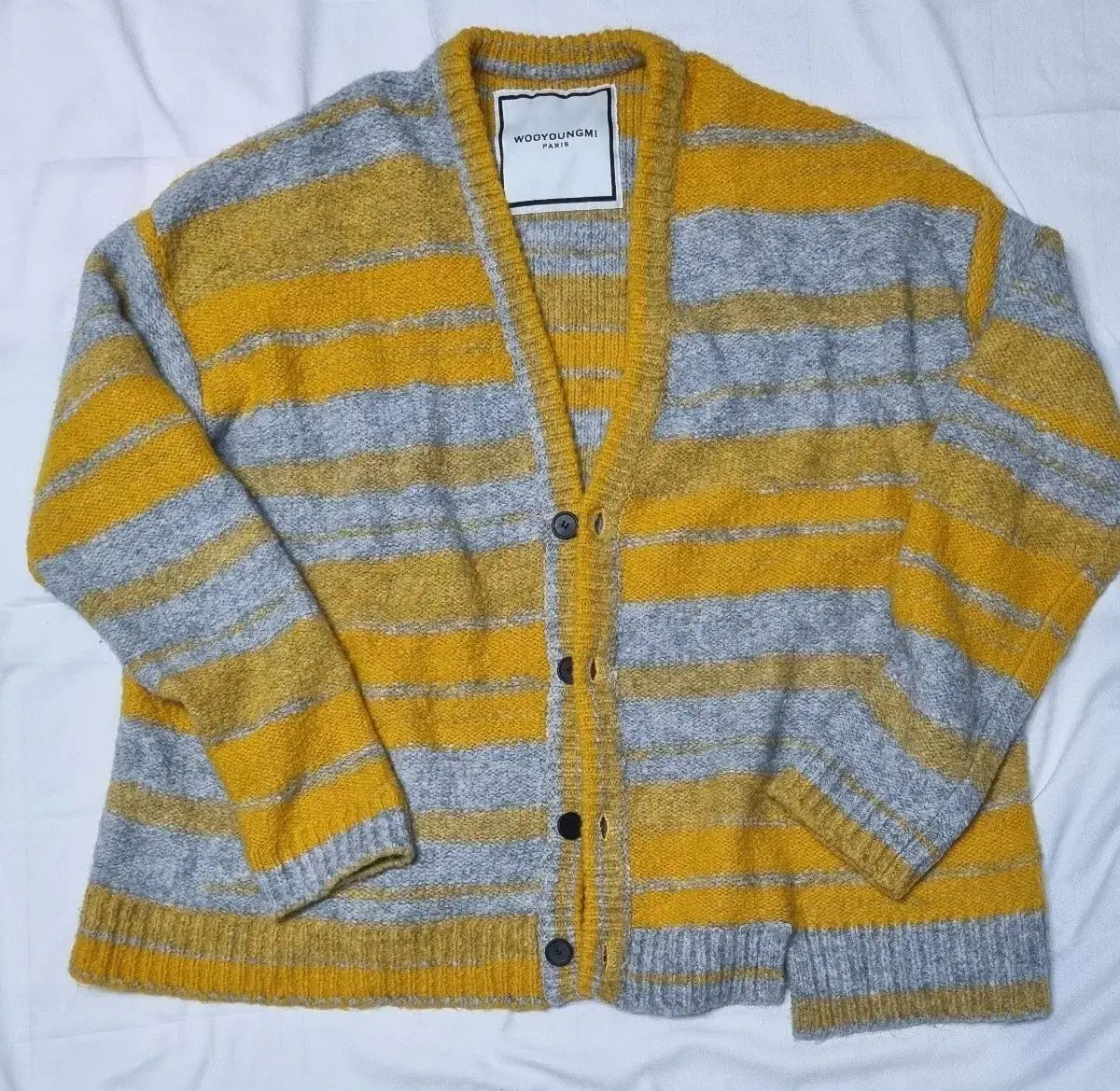 ウーヨンミ 20 AW アルパカ ストライプ パーカ イェロー グレー