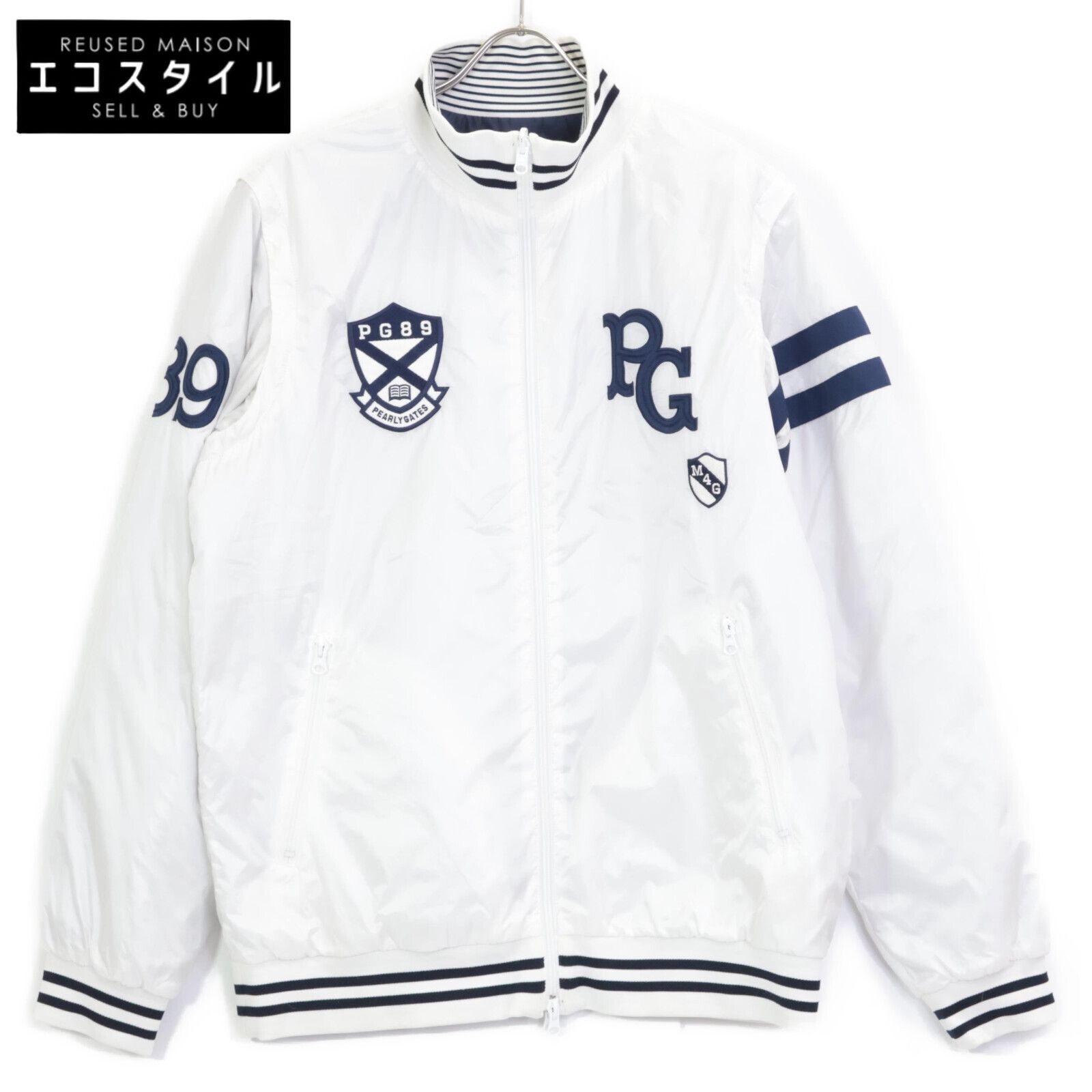 PEARLY GATES レディースジャケット ホワイト ネイビーリバーシブル PEARLYGATES パーリーゲイツ 19年 ﾎﾜｲﾄﾈｲﾋﾞｰ PERTEX 2WAY ﾘﾊﾞｰｼﾌﾞﾙ