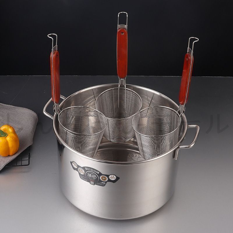 新入荷 業務用店舗用 そばゆで釜 茹麺鍋セット リング付 ザル付 3*13cm