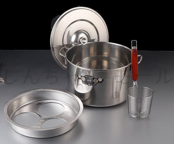 新入荷 業務用店舗用 そばゆで釜 茹麺鍋セット リング付 ザル付 3*13cm