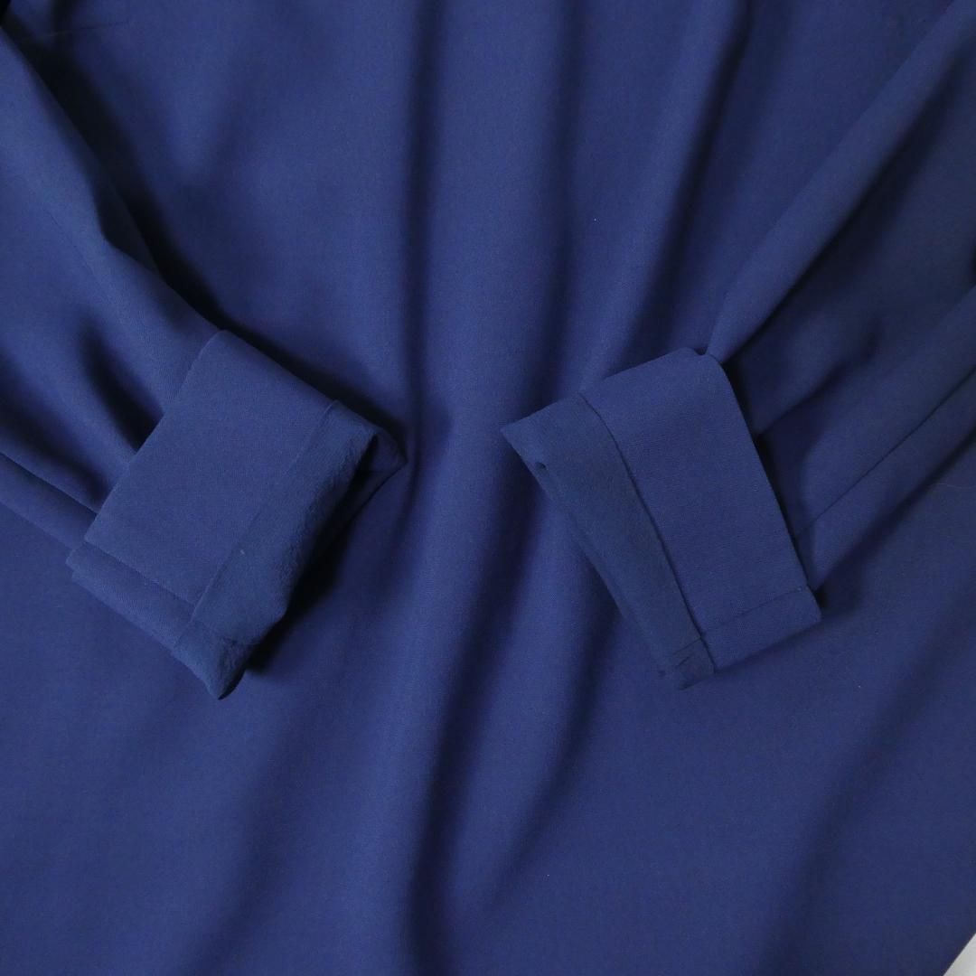  バレンシアガ サイズ38 シルク ポリウレタン ストレッチ クルーネック 長袖 膝丈 ワンピース ドレス 紺 ネイビー レディース 長袖 七分袖 ひざ丈ワンピース