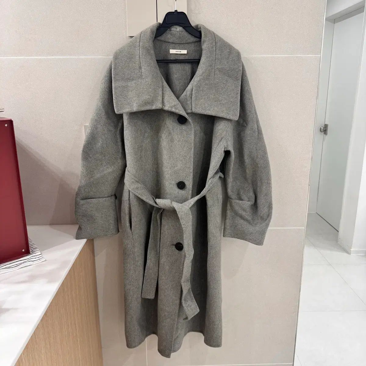 システム グレー ビック襟 ウールコート